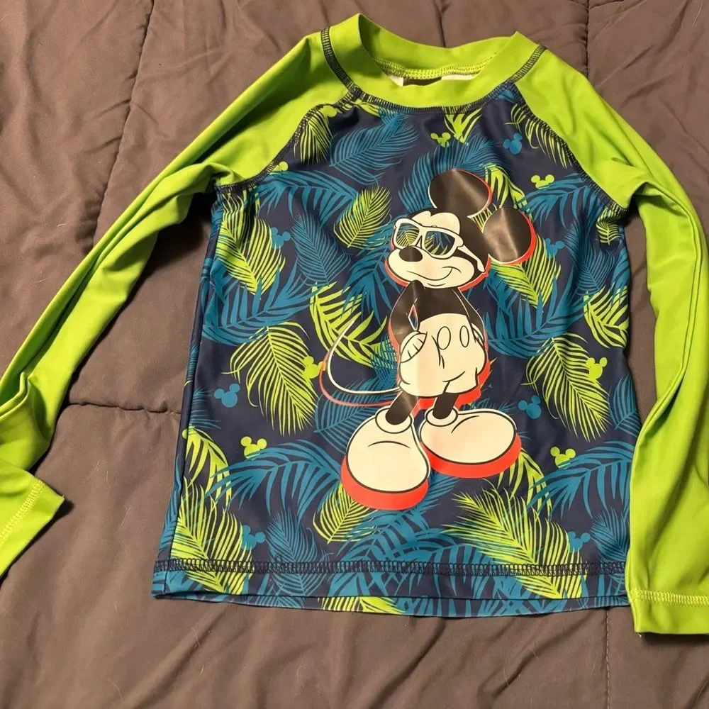 Disney Kids Lime & Navy Mickey Mouse Tropical Rash Guard Swim Set and Swim Shoes